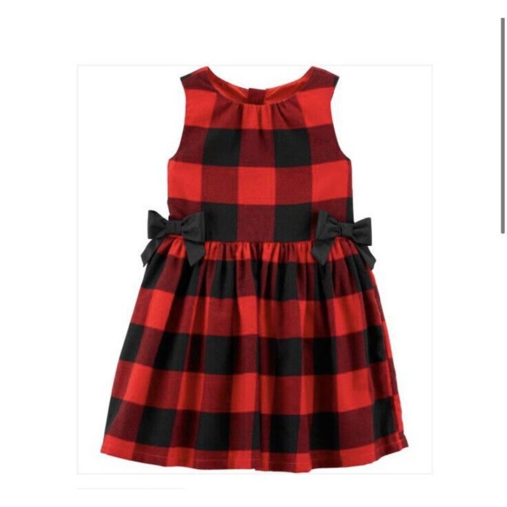 Carter's Girls Red Buffalo Plaid Holiday Dress Sz 2T Lined Sleeveless Christmas